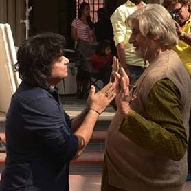 On Set with Amitabh Bachchan, where he plays the Sitar for the Film Piku